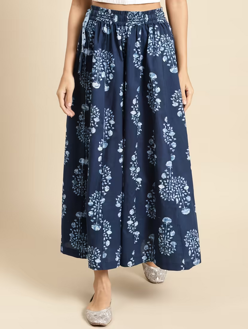 Womens Crepe Self Design Palazzo Pants    (SIZE-2XL) (COLOR-BLUE)