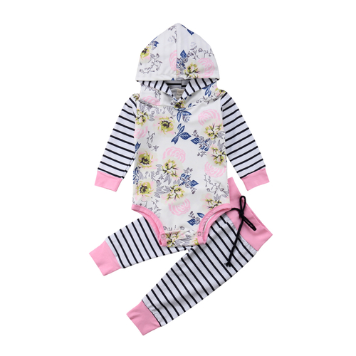 Newborn Baby Girl Floral Striped Clothes