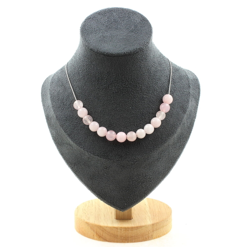 Rose Quartz 8 mm 15 beads necklace stainless steel chain