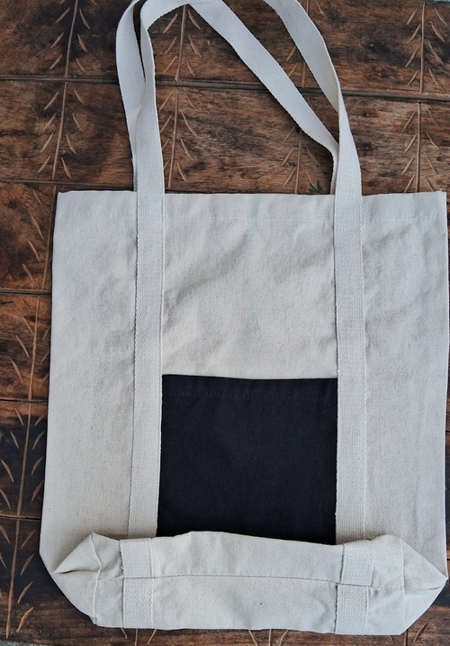 Canvas Tote Bag With Black Pocket