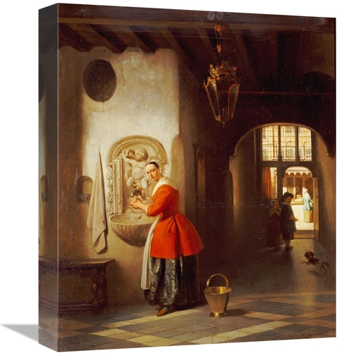 16 in. A Maid in a Hallway Art Print - Hubertus Van Hove