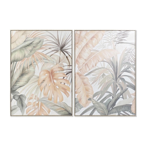 Painting DKD Home Decor 100 x 4 x 140 cm Tropical Leaf of a plant (2