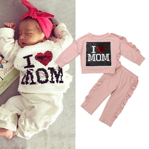 Novelty Newborn Kids Baby Girls Sequins Tracksuits