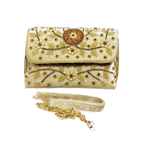 Stylish Embroidered Zari Design Clutch Bag with Pearls & Beads