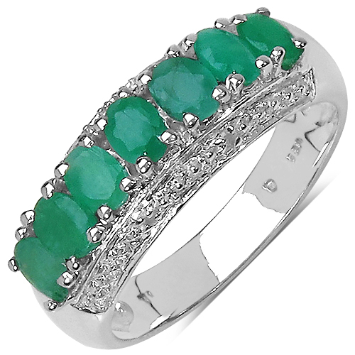 1.38 Carat Genuine Emerald and 0.02 ct.t.w Genuine Diamond Accents