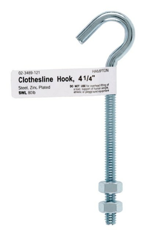 Hampton 02-3489-121 Clothesline Bolt Hook  0.25 x 4.25 in. - pack of 1