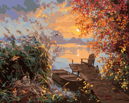 Paint by Numbers - DUCK IN THE REEDS, THE PIER AND THE SUNSET IN