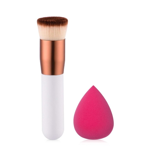 Brush & Beauty Blender Combo Set, Premium Flat Top Kabuki Brush for