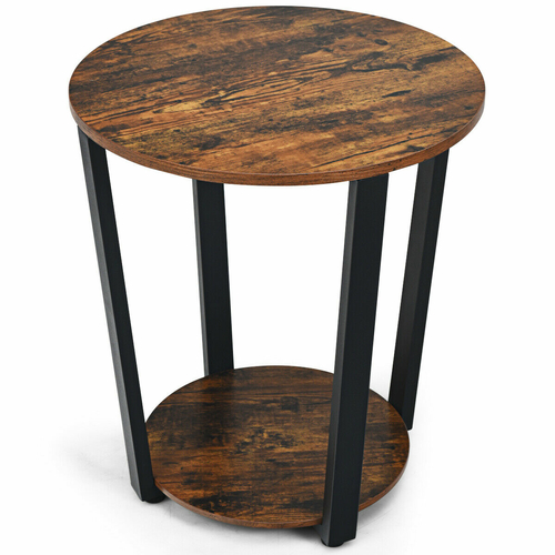 Industrial 2-Tier Metal Round End Table with Shelf