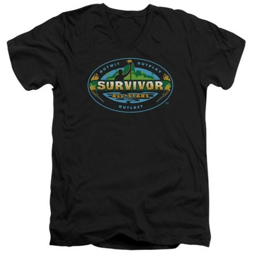 Trevco Survivor-All Stars - Short Sleeve Adult 30-1 V-Neck Tee - Black