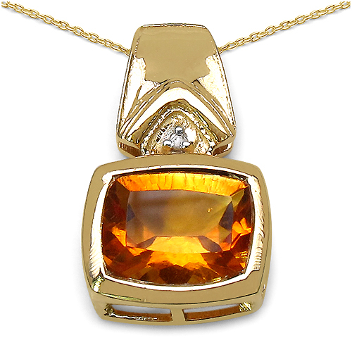 14K Yellow Gold Plated 2.61 Carat Genuine Citrine & White Diamond .925