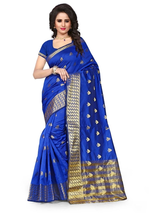 Generic Women's Cotton  Saree(Blue, 5.5-6 Mtr)