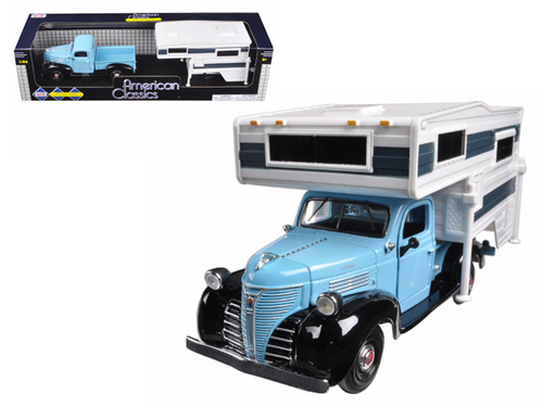 1941 Plymouth Pickup Truck Blue with Camper Shell 1/24 Diecast Model