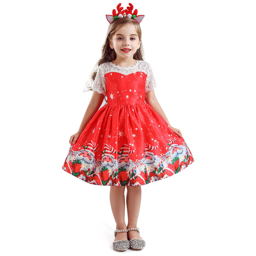 Toddler Kids Baby Girls Santa Print Princess Dress