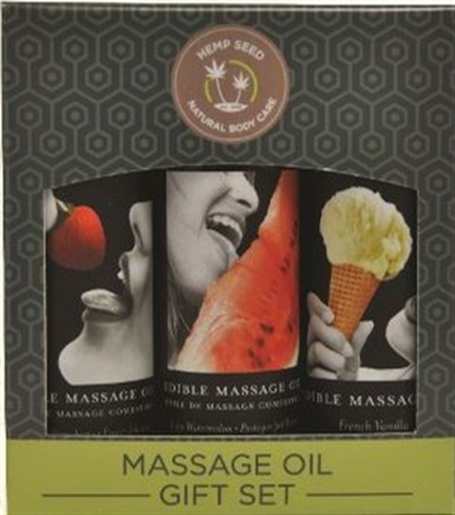 Edible Massage Oil Gift Set Box - Strawberry  Vanilla, and Watermelon