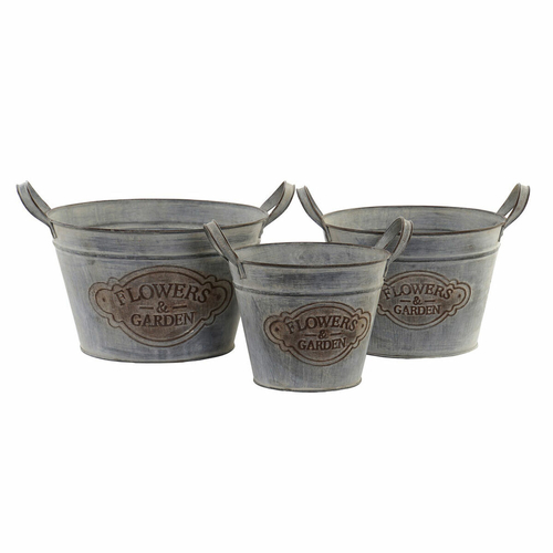 Set of pots DKD Home Decor 32 x 31 x 30 cm Grey Metal Brown Shabby