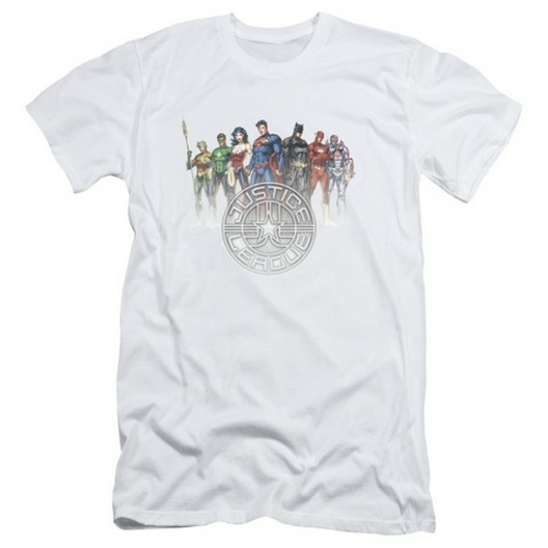Trevco Jla-Circle Crest Short Sleeve Adult 30-1 Tee- White - Small