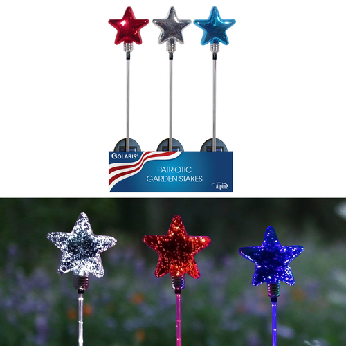 Alpine 8015835 Assorted Color Patriotic Solar Garden Stake - Pack of 1