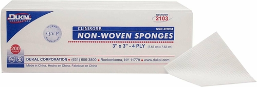 Dukal Non-Woven Sponges 3" x 3". Case of 4000 Highly Absorbent