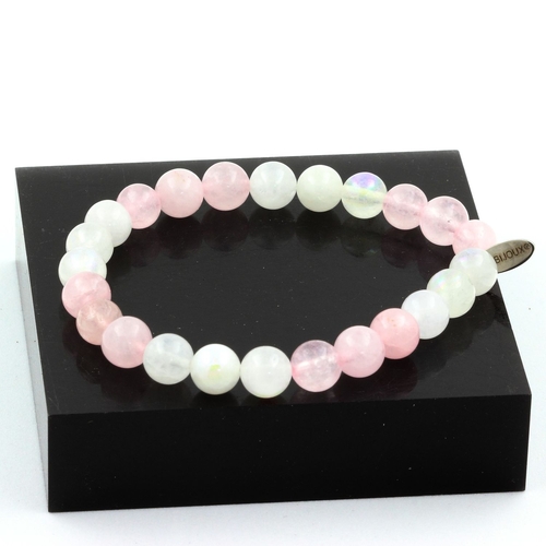 Moonstone + Rose Quartz Bracelet 8 mm.