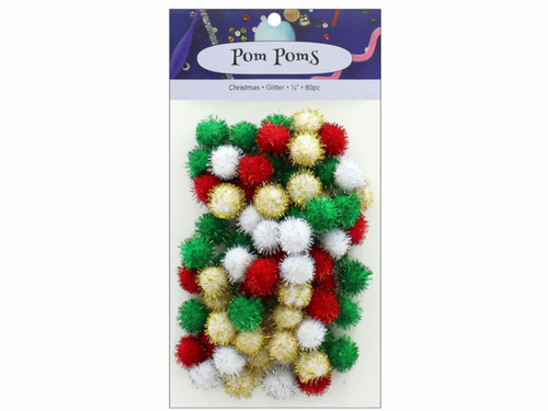 Kole Imports CH537-36 0.5 in. 80 Piece Holiday Glitter Pom Poms, P