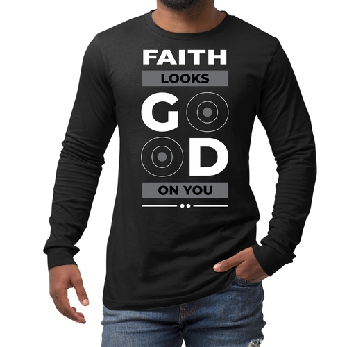 Mens Long Sleeve Graphic T-shirt - Faith Looks Good