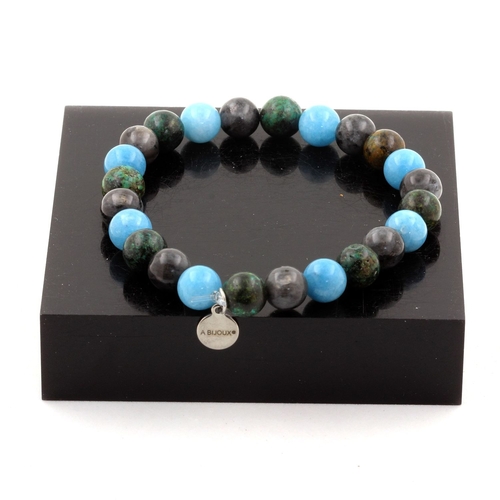 Blue Chalcedony + Labradorite + African Turquoise Bracelet 8 mm Beads.