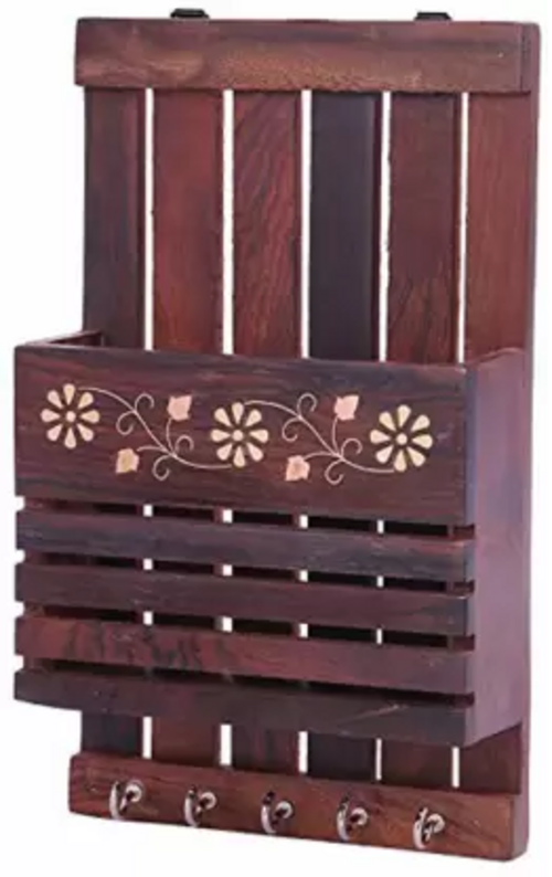 Decorasia Wooden Key Holder  (5 Hooks, Brown)