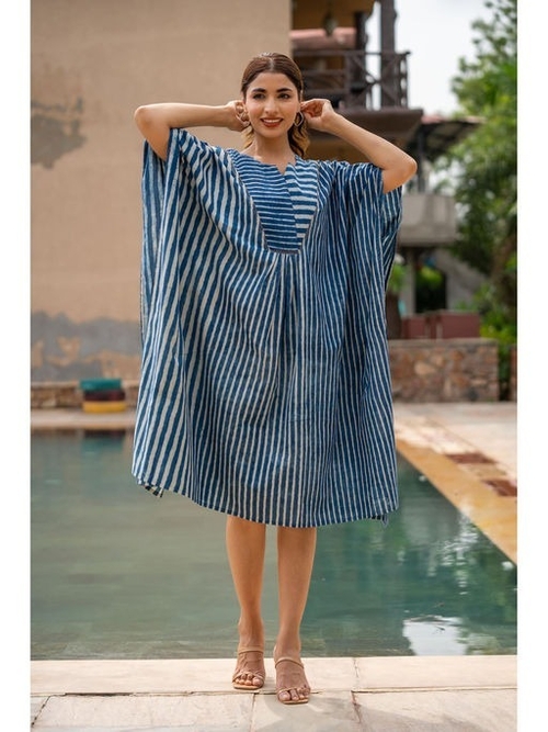 Indigo Striped Block Printed Kaftan