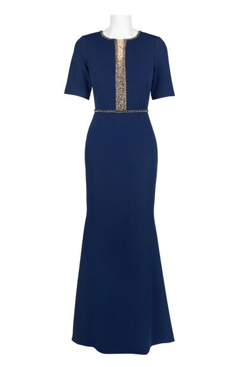 Adrianna Papell Embellished Crew Neck 3/4 Sleeve Zipper Back Stretch