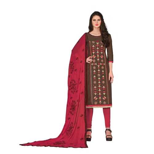 Chanderi Fabric Brown Color Dress Material