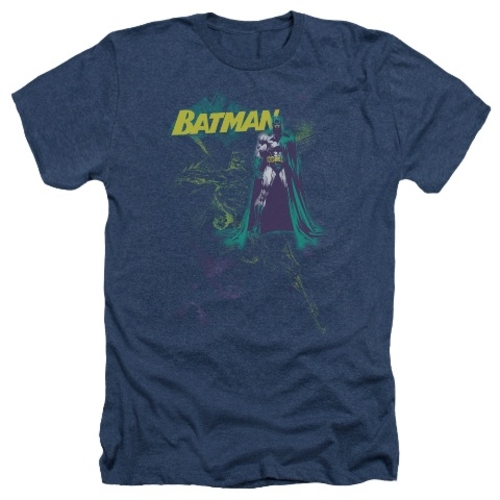 Trevco Batman-Bat Spray - Adult Heather Tee - Navy- Medium