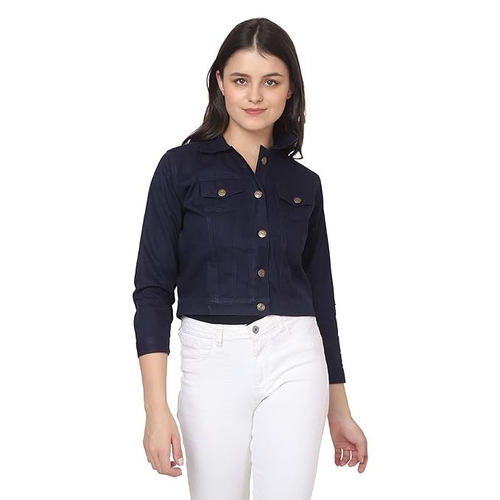 Twill Buttoned Women Regular Jacket (Size-M) (Color-NAVY BLUE)