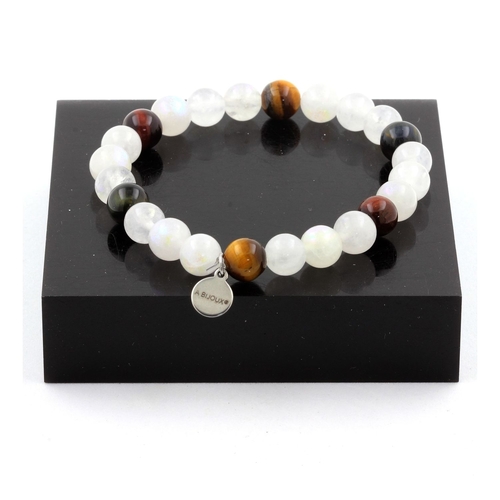 Multicolor Tiger's Eye + Moonstone Bracelet 8 mm Beads.