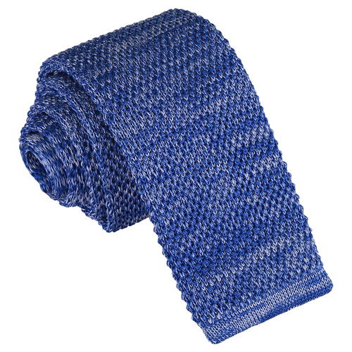 Melange Plain Speckled Knitted Skinny Tie - Royal Blue