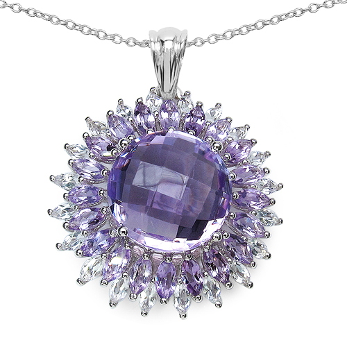 15.47 Carat Genuine Amethyst & White Topaz .925 Sterling Silver