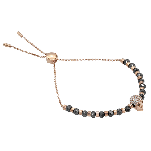 Crystal Encrusted Rose Gold Skull Beaded Bracelet