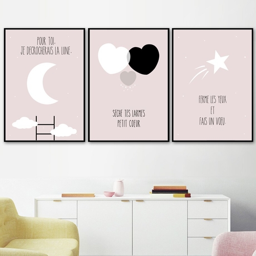 Canvas Art Paintings Pink Moon Star Heart