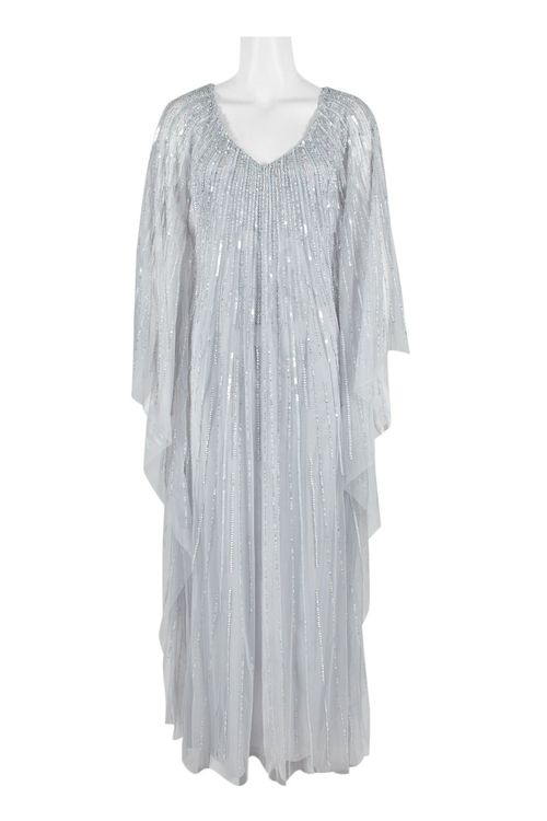 Adrianna Papell V-Neck Long Draped Sleeve Zipper Back Beaded Sequin