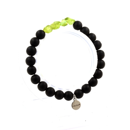 Peridot + Matte Black Onyx Bracelet 8 mm Beads.