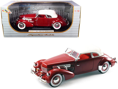 1937 Cord 812 Supercharged Coupe Burgundy with White Top 1/18 Diecast