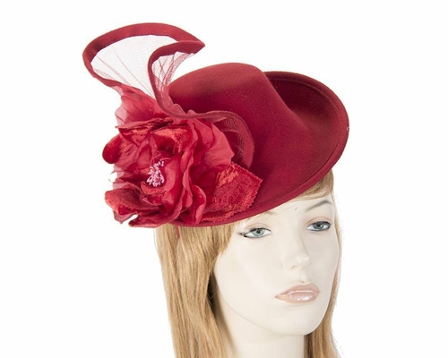 Red winter fashion fascinator hat for races  F552R