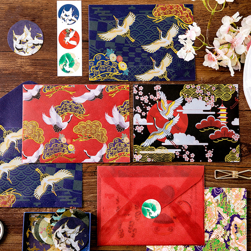 3PCS/PACK Retro Crane Flower Envelope Transparent