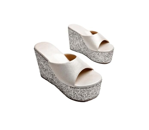 Fashion Silver Glitter on Wedge Heel Women's Sandal (Size-UK-6)