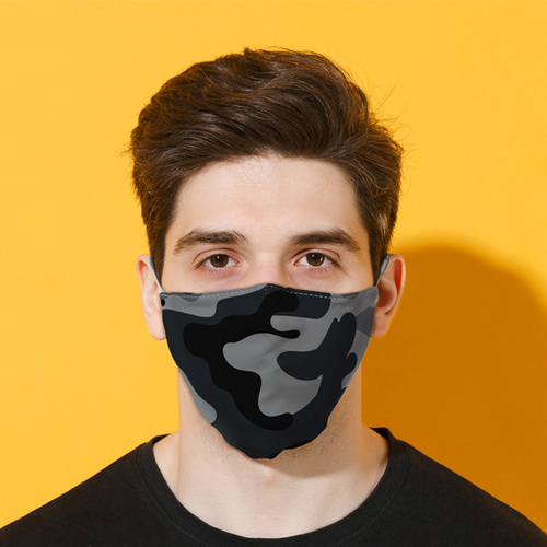 Black & Grey Camouflage Reusable Face Covering - Large