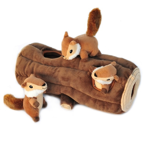 Zippy Paws 2718 Burrow Log with Chipmunks Plush Dog Toy