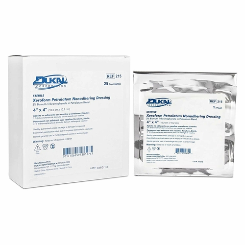 Dukal 215 Alba Xeroform Petrolatum Gauze, Sterile, 4 x 4 Inch (Pack of