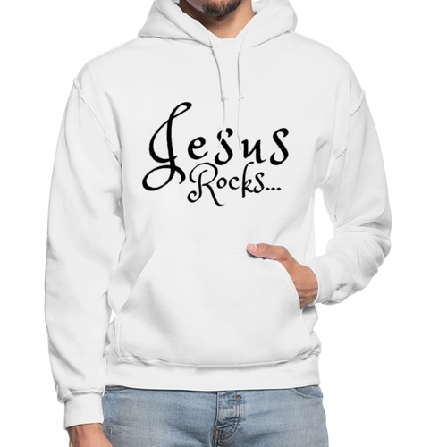 Mens Hoodie - Pullover Hooded Sweatshirt -black Graphic/jesus Rocks