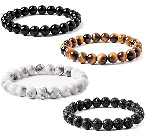 4 bracelet set Tiger Eye Lava White Black