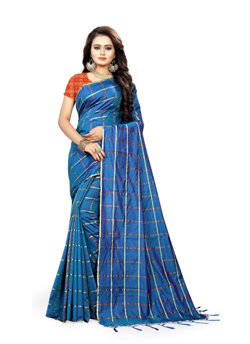 Blue Color Sana Checks  Saree